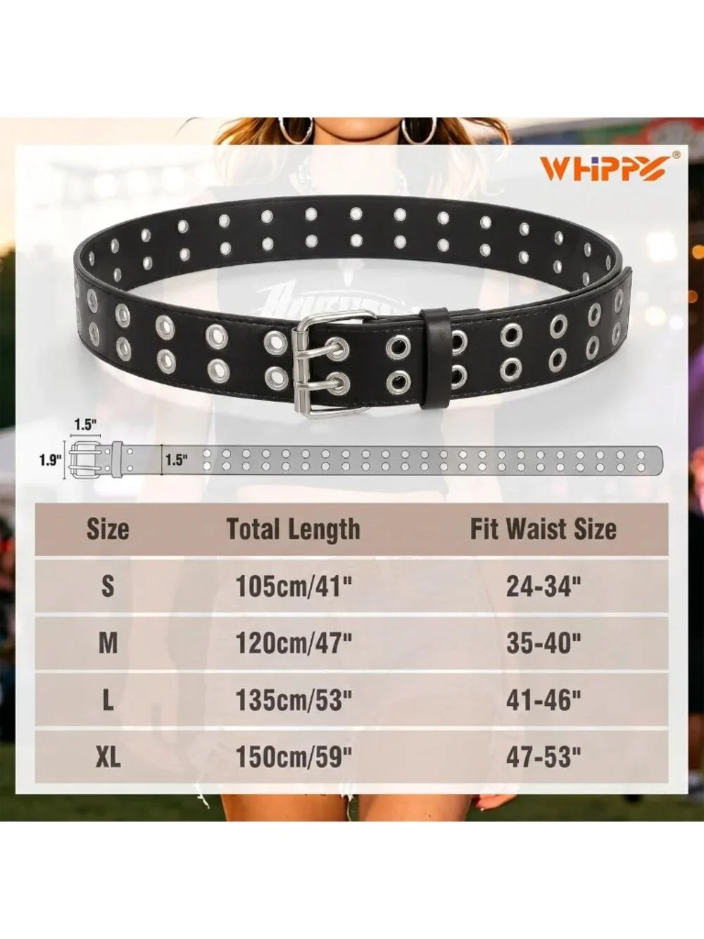 Vintage Punk Rock Double Grommet Belt for Women & Men - PU Leather, Chain Detail